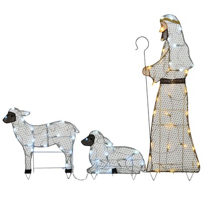 National Tree Company LED Shepherd with Sheep Decoration - Champagne - 41 in