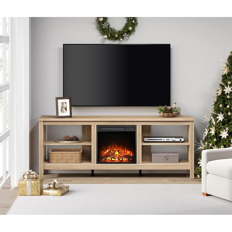 Wood Fireplace TV Stand for 75 Inch TV Entertainment Center, 70 Inch