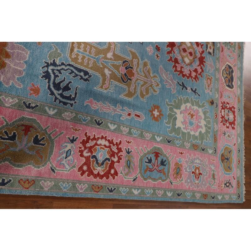Light Blue Oushak Area Rug Handmade Oriental Wool Carpet - 7'11" x 9'11"