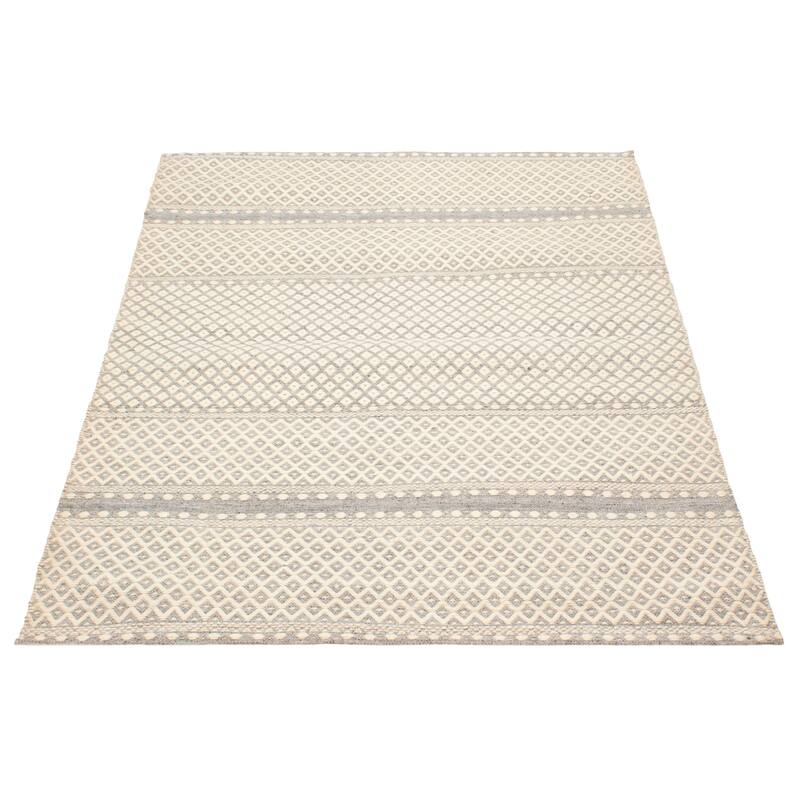 ECARPETGALLERY Hand Tufted Sienna Cream Wool Rug - 5'6 x 7'7