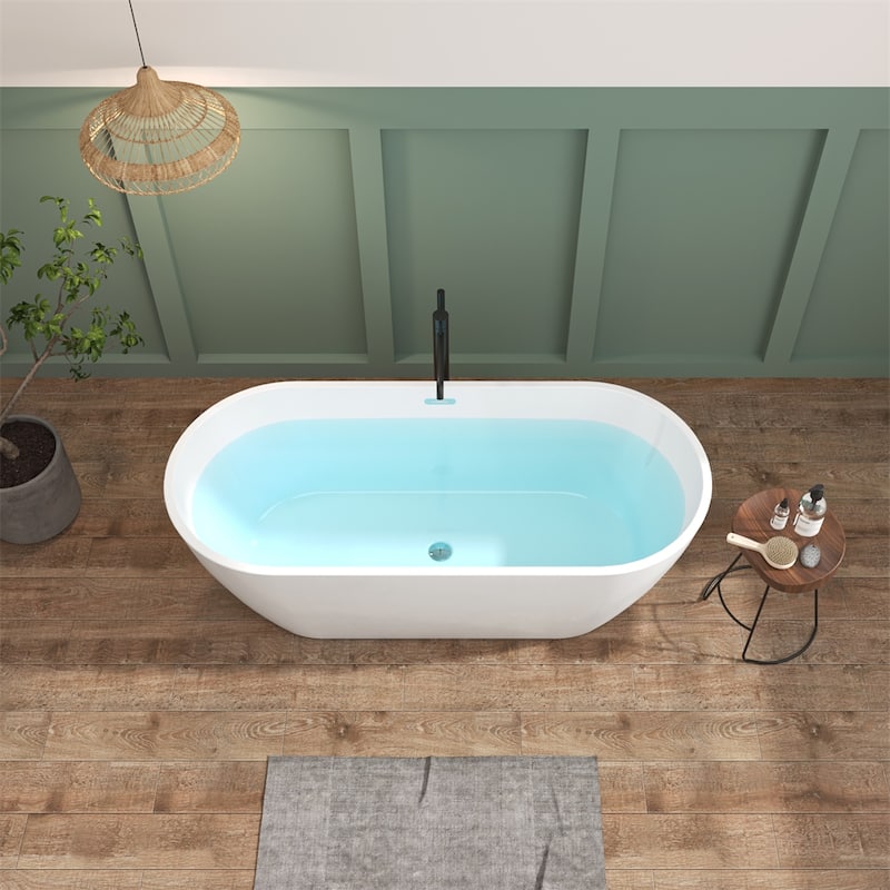 67" Acrylic Soaking Bathtub with Slotted Overflow and Toe-tap Drain