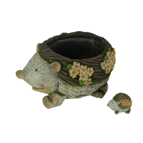 Critter Garden Hedgehog Planter with Mini Statue Set - 8 X 14 X 10.5 inches