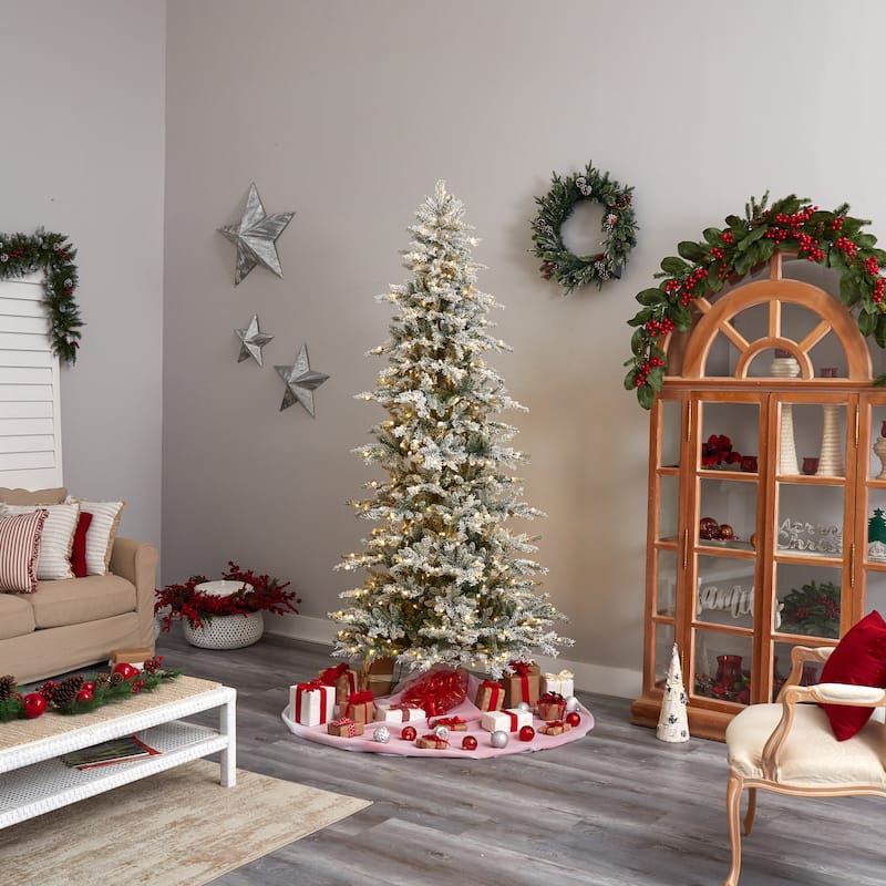 Slim Artificial Christmas Tree with Warm White Lights - 8.5ft Holiday Decor - Green - 102
