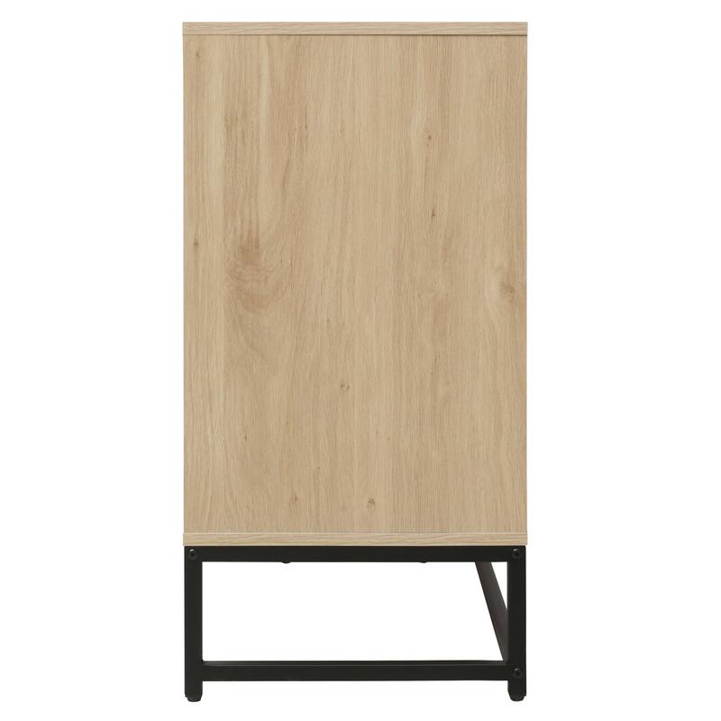 LED Sideboard Buffet Cabinet Storage Cabinet w/ Adjustable Shelf, Carved Cupboard Console Table for Living Room Hallway, Natural