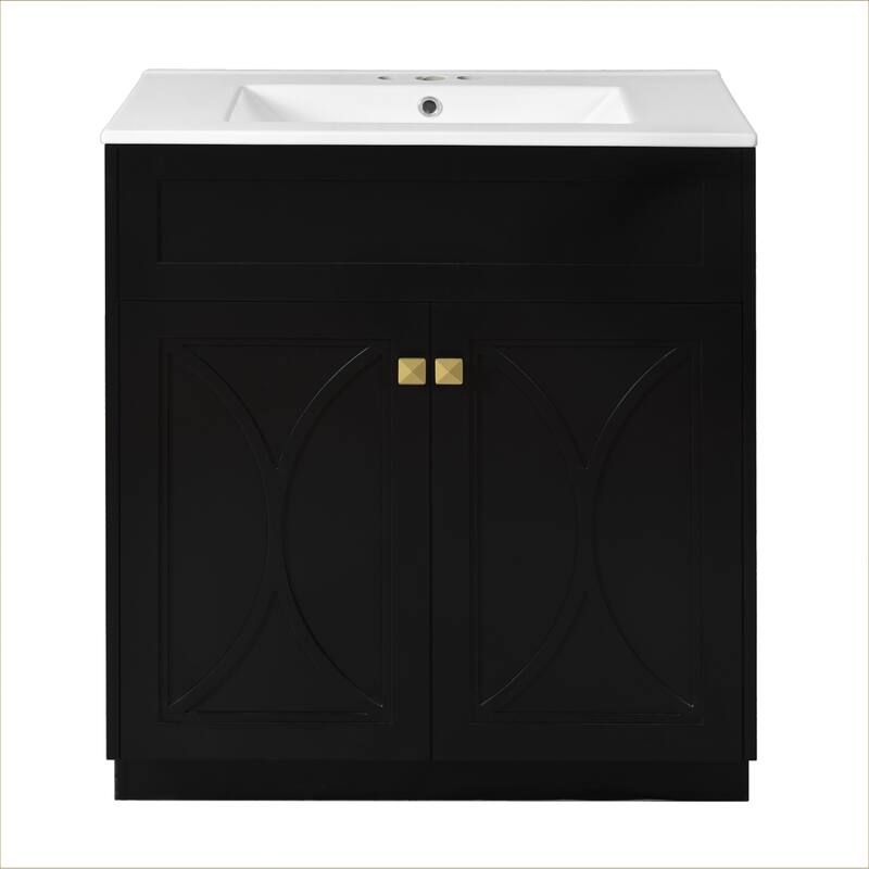 Roomfitters 60 Inch Bathroom Vanity with Ceramic Sink, Freestanding Storage Cabinet with Gold Handles & Soft Close Doors