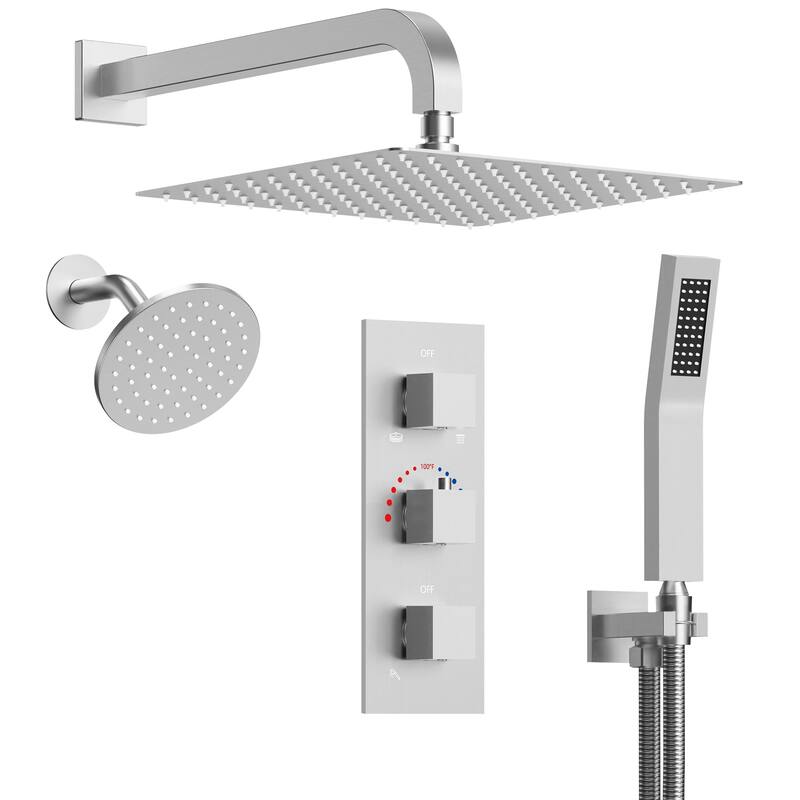 Thermostatic Shower System 12" Dual Heads Shower Faucet with High Pressure Handheld Spray
