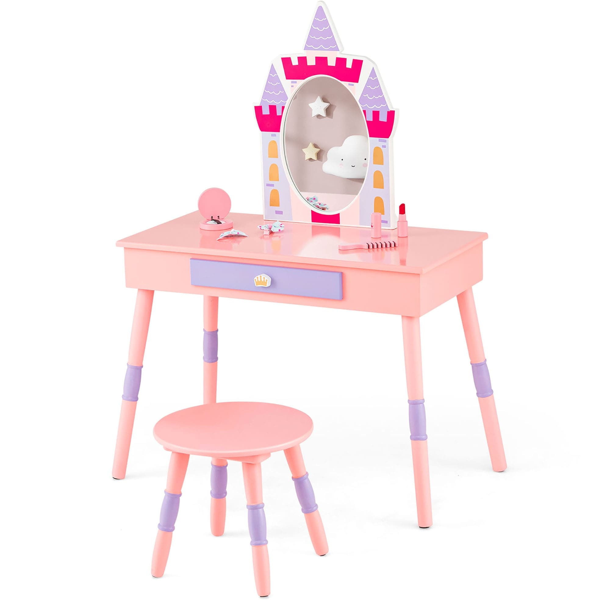 Kids Vanity Set Princess Makeup Pretend Play Dressing Mirror Pink
