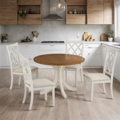 5-Piece Wood Round Dining Set with Upholstered Chairs for Small Places