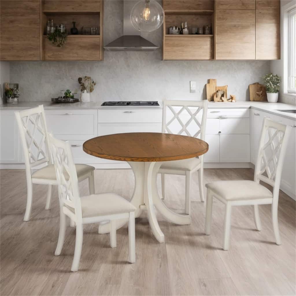5-Piece Wood Round Dining Set with Upholstered Chairs for Small Places