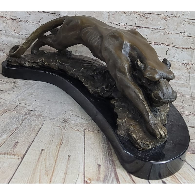 Waking Panther Mountain Imitative Lion Puma Big Imitative Cat Bronze Statue Sculpture On Marble Base