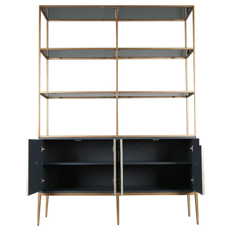 Delcey Mid-century Modern Bookshelves 4-door Display Cabinet with Bookcase Glass Kitchen Hutch - L 59 in * W 16.5 in * H 82.5 in