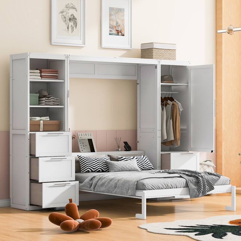 Queen Murphy Bed with Closet, Drawers, Shelves for Efficient Home Organization