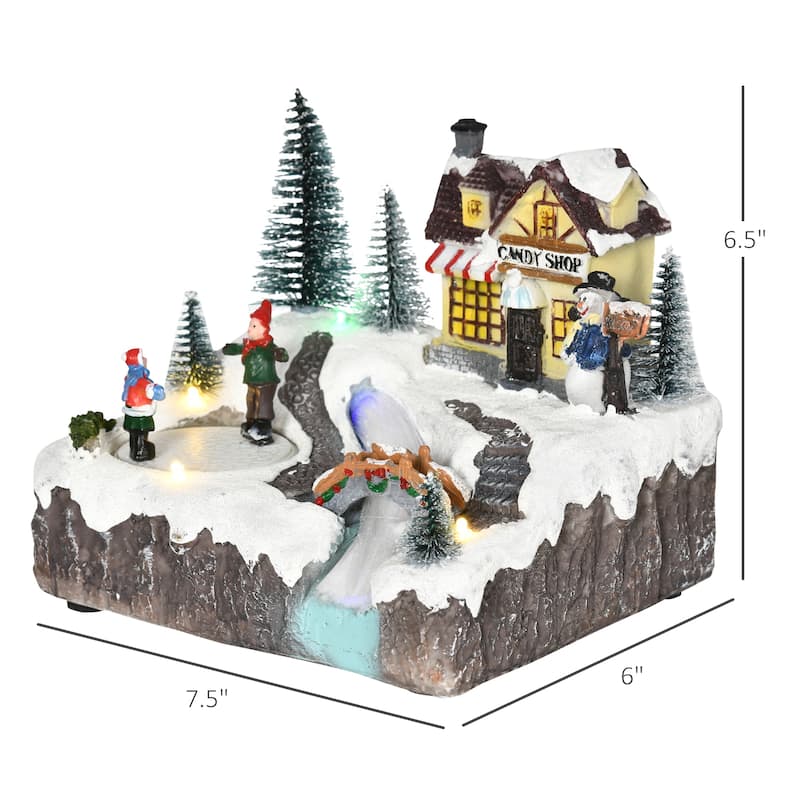 HOMCOM Animated Christmas Village Scene, Pre-Lit Musical Holiday Decoration with LED Lights, Fiber Optic