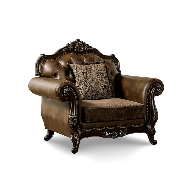 Furniture of America Beatrice Traditional 3-Piece Formal Brown Tufted Sofa Set