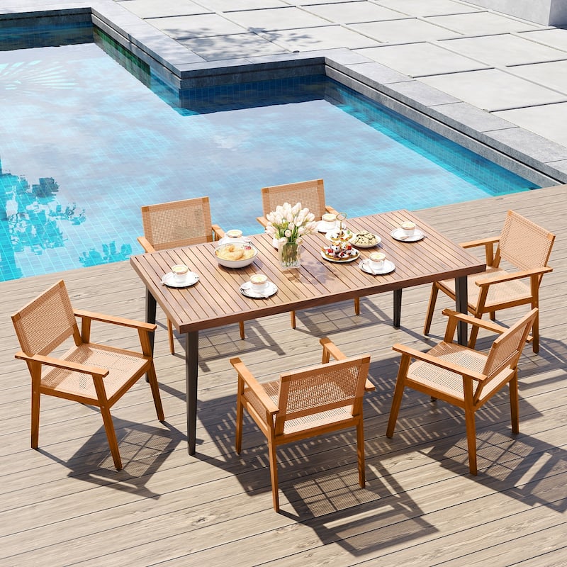 Gymax Acacia Wood Outdoor Dining Chairs Set of 4 w/Backrests &
