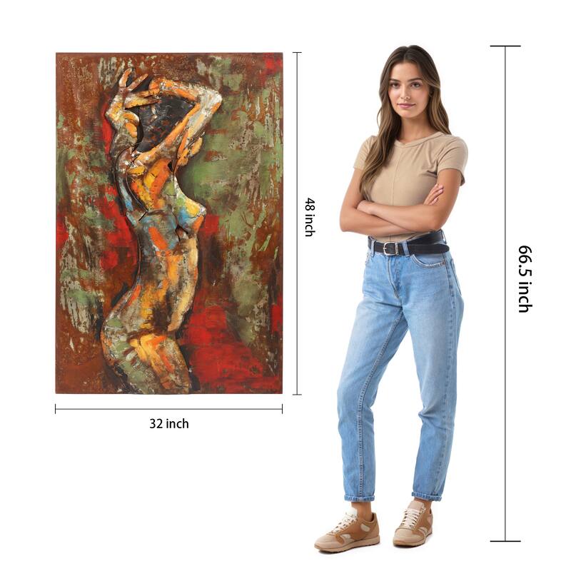 "Nude Study" Mixed Media Iron Hand Painted Dimensional Wall Art Sculpture
