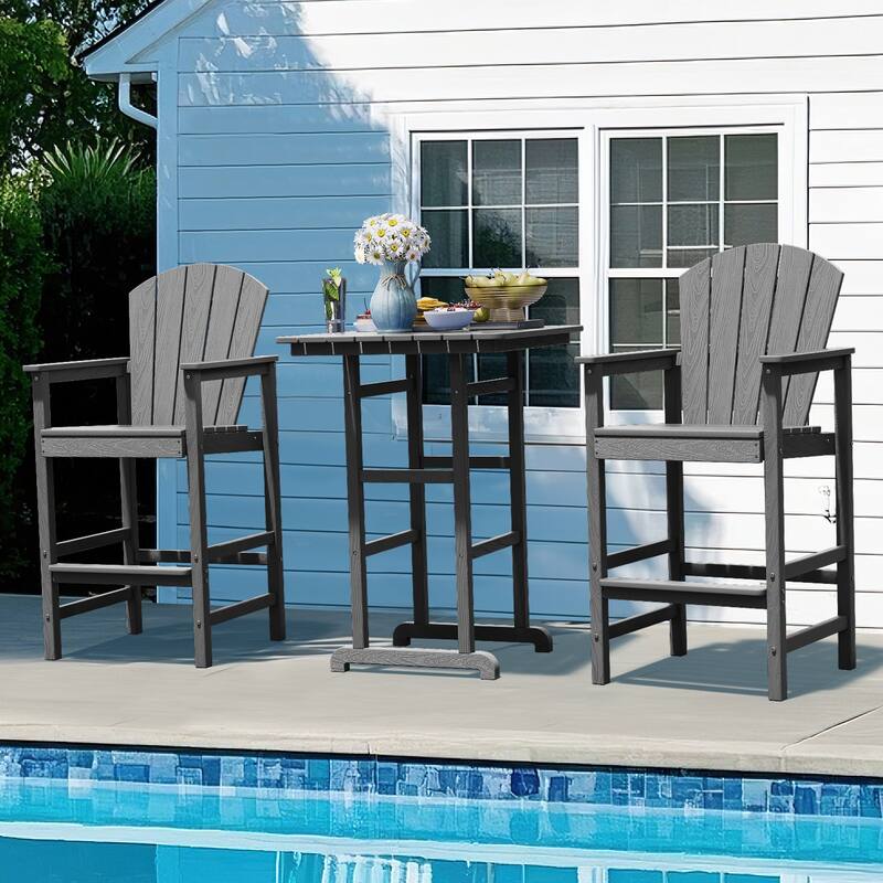 3-Piece HDPE Outdoor Patio Bar Table and Chiar Set, 2 Bar Stools & A Bar Table