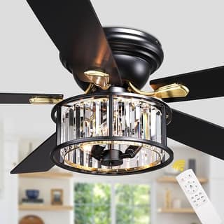 Bella Depot 52" Modern Flush Mount Ceiling Fan with Light and Remote Control 6-speed Glass Caged Shade - 52 Inches