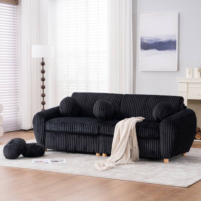 Modern Corduroy 2-Seater Sofa, Corner sofa with Solid Wood Frame, for Living Room and Apartment, Black