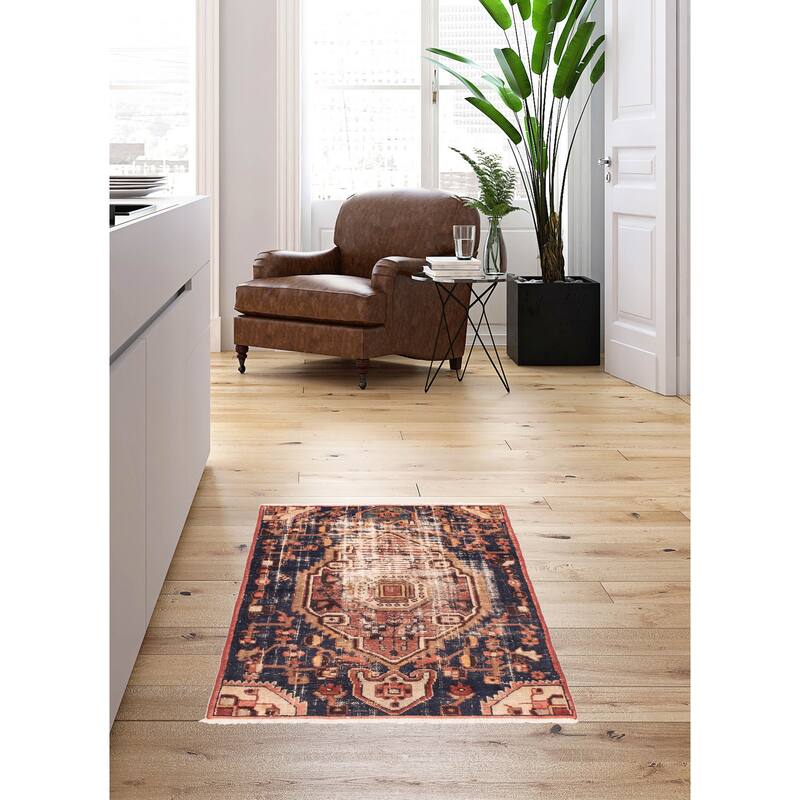 ECARPETGALLERY Hand-knotted Antalya Vintage Dark Navy Wool Rug - 3'0 x 4'3