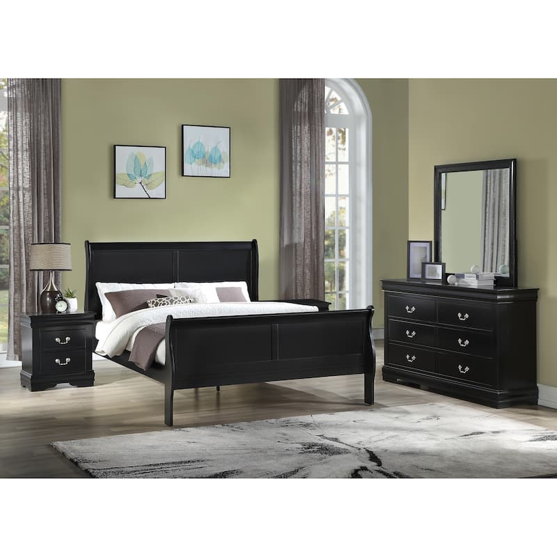 Lillie 6 Piece Black Wooden Sleigh Bedroom Set