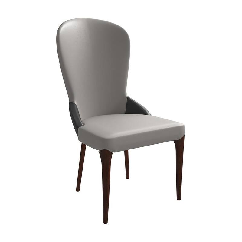 Havana Leather Upholstered Solid Wood Dining Chair Two-Tone Color Design - Grey