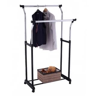 Costway Double Rail Adjustable Rolling Garment Rack Clothes Hanger Laundry Drying
