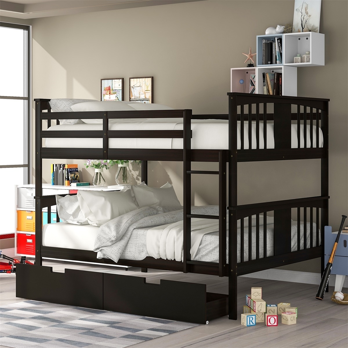 Merax Full over Full Bunk Bed with Drawers and Ladder