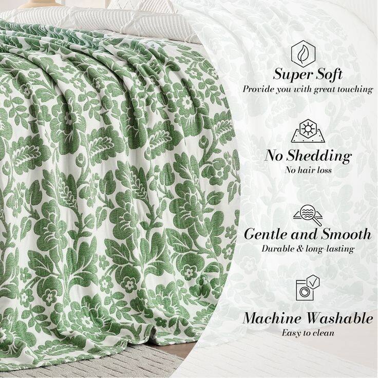 50" x 60" Reversible Chenille Jacquard Throw Blanket, Ultra Soft Texture, Lightweight & Cozy, Machine Washable Blanket