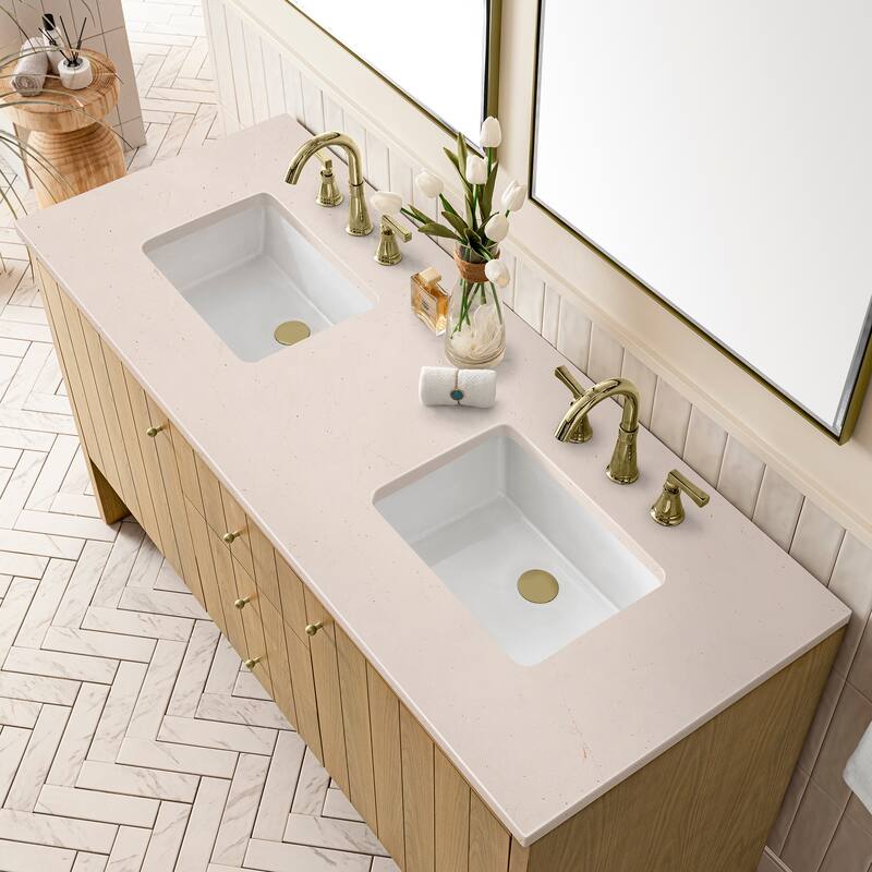 James Martin Vanities Hudson 60" Double Vanity, Light Natural Oak - Eternal Marfil Quartz