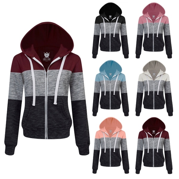 Made By Johnny Women's Active Zip-up Color Block Hoodie Sweatshirt. Opens flyout.