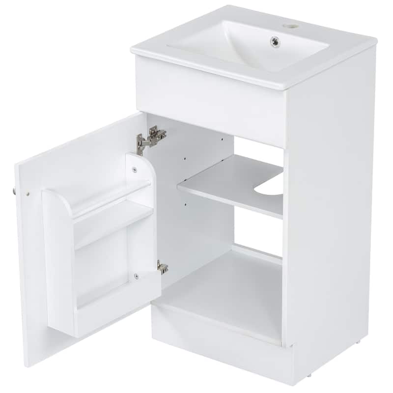 18" Bathroom Vanity With Sink, Vanity Cabinet With Door Shelf And Adjustable Shelf, White