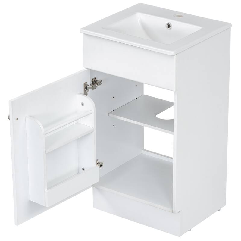 Anmytek 18 Inch White Bathroom Vanity with Sink Door Shelf and Adjustable Shelf