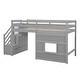 preview thumbnail 14 of 12, Gray Twin Size Low Loft Bed with Storage Staircase & Window, Solid Wood Loft Bed Children's Playhouse Bed Frame with Guardrails