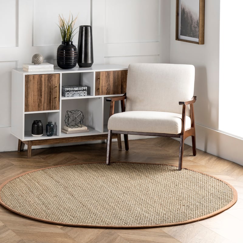 Nuloom Kiana Casual Seagrass Bordered Area Rug - 4' Round - Brown