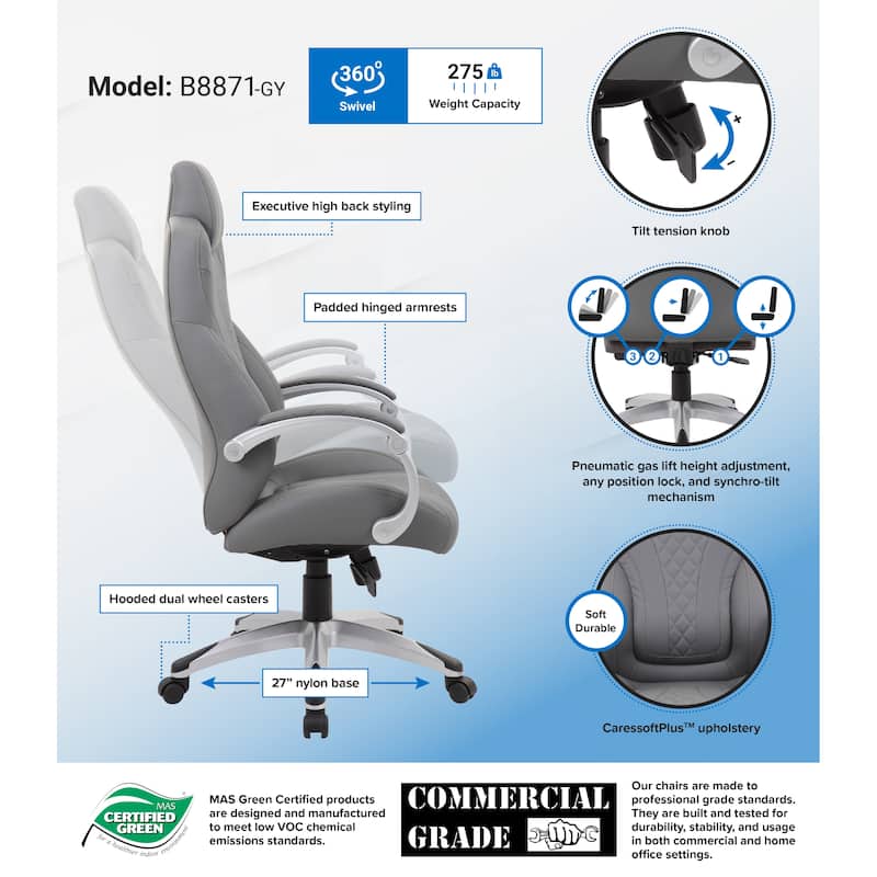 Boss Office Products Executive Hinged Arm Gaming Chair - Grey