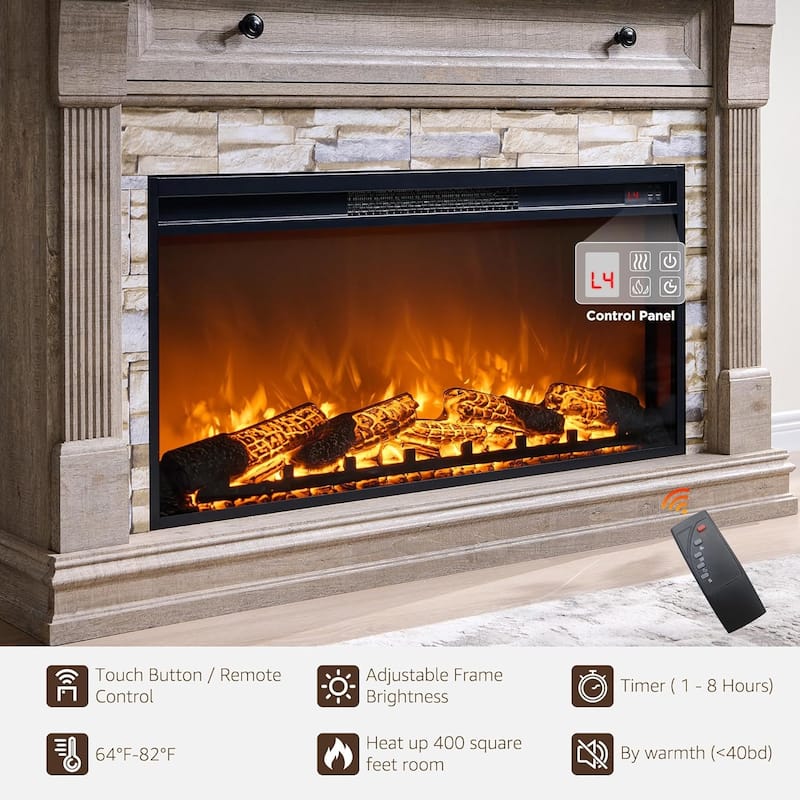 52" Farmhouse Electric Fireplace TV Stand, Wood Entertainment Center