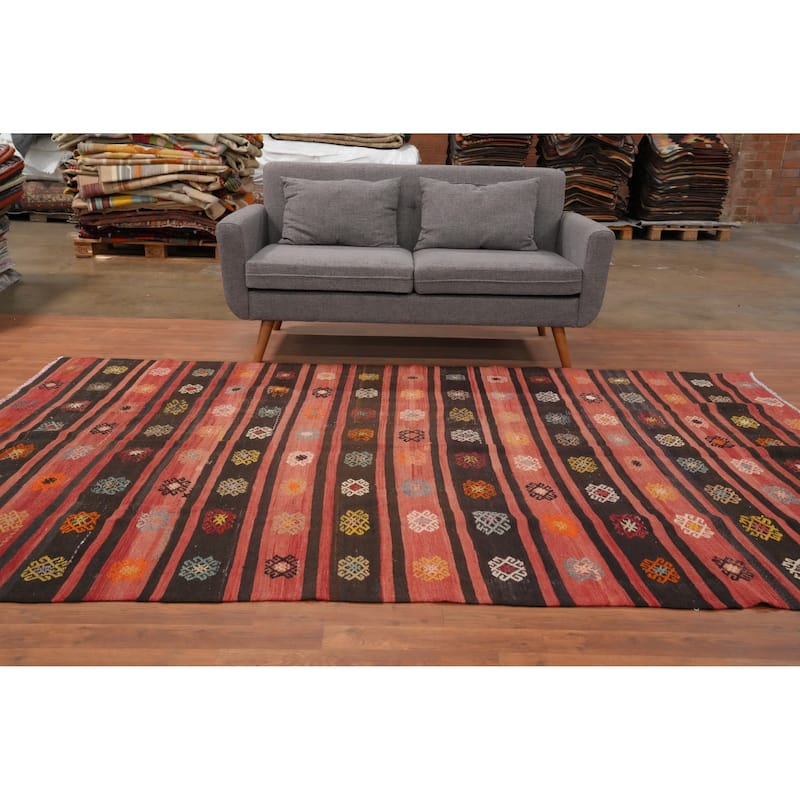 Hand Woven Oriental 100% Wool Carpet Southwestern Tribal Multi-Colored Kilim Area Rug - 9' 10'' X 6' 4''