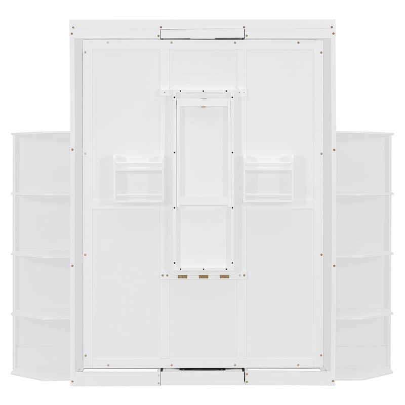 360° Rotating Queen Murphy Wall Bed with Hidden Cabinet, Fold-Down Desk & Dual 3-Tier Bookcase Towers by Harper&Bright Designs