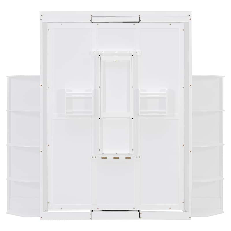 Rotating Murphy Bed Wall Bed Queen Size with Convertible Desk Side Shelves