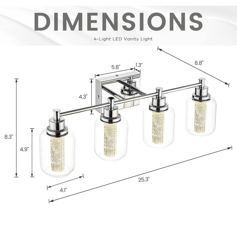 4-Light LED Bathroom Light Fixture, 18W Vanity Light