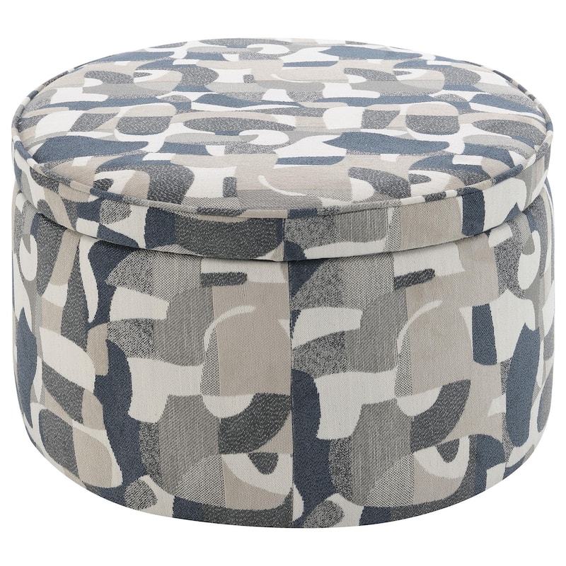 Kito Oval Accent Ottoman, 39 Inch, Hidden Storage, Patterned Fabric