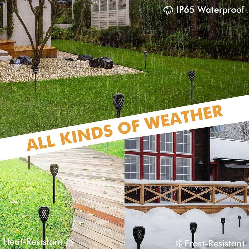 Solar Torch Flame Lights, 8 Pack Outdoor Solar Lights with Flickering Flame, Waterproof Solar Pathway Lights Landscape
