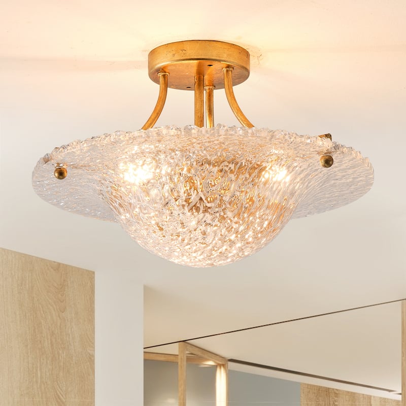 Vintage Distressed Gold Resin Bowl Shade Semi-Flush Mount Ceiling Light - 15.8-inch W x 9.8-inch H