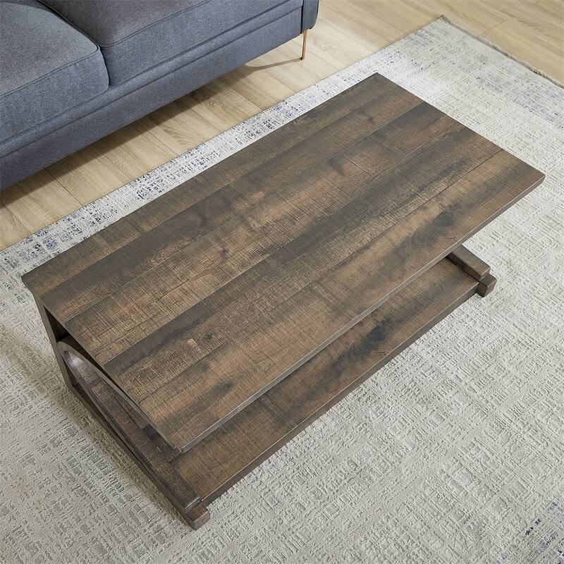 Wood Rectangular Coffee Table with Shelf - Brown