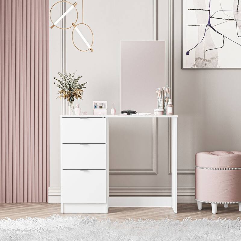 Polifurniture New Minas White Makeup Vanity with Mirror