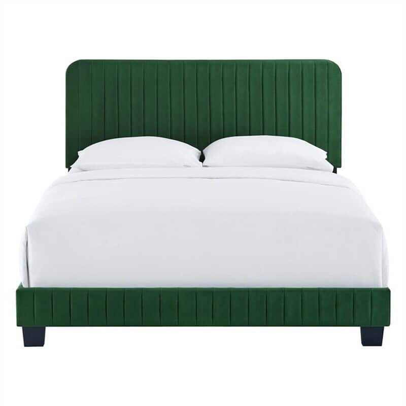 Channel Tufted Velvet Twin Bed in Emerald Green Bed Bath & Beyond
