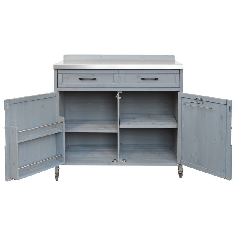 39.4" Outdoor Kitchen Island with Stainless Table Top, with One Large Drawer, Internal Storage Racks & 4 Wheels