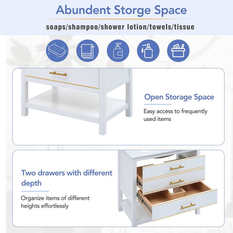 Bathroom Vanity with Sink, Vanity Set with 2 Drawers, Bathroom Storage Cabinet with Open Shelf and 2 Soft Closing Doors
