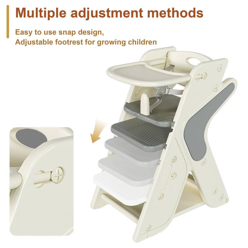 Multi Functional Growing Up Dining Chair,Adjustable Height Toddler Tower,Five-Point Seat Belts And A Movable Large Dinner Plate
